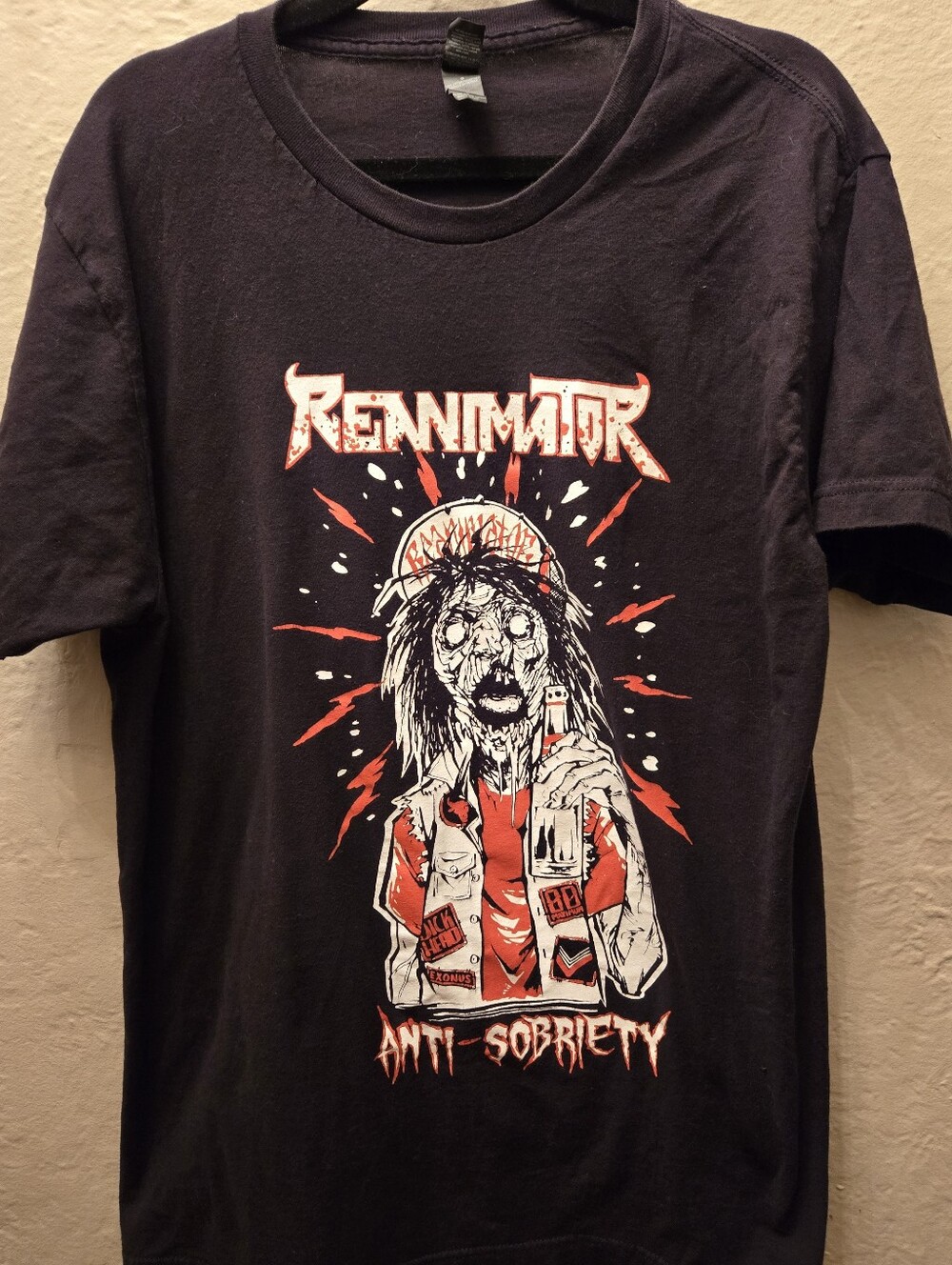 Reanimator Thrash Metal Band Tee Anti Sobriety Shirt Large